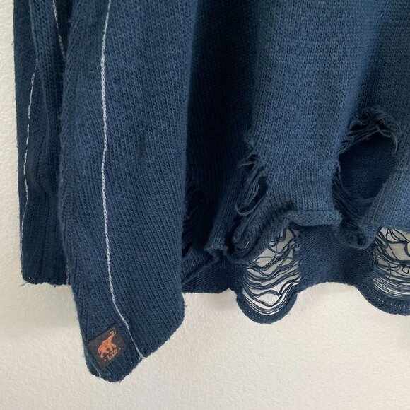 TRUNK Ltd. Womens XS Navy Blue Distressed Van Halen Sweater Long Sleeve Knit Top - Picture 12 of 12